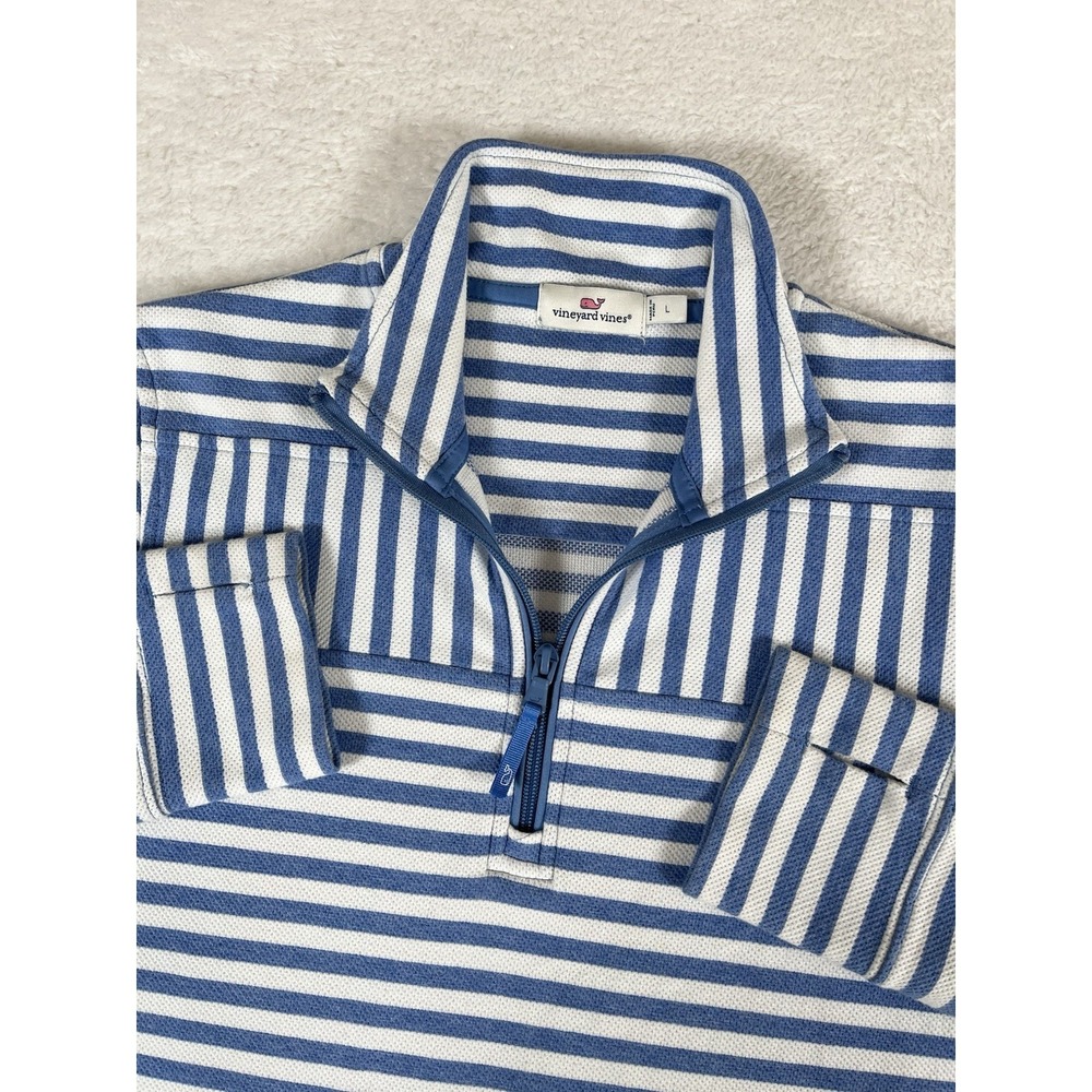 Vineyard Vines White Blue Relaxed Striped Shep Shirt Pullover Sweater Women's Lg